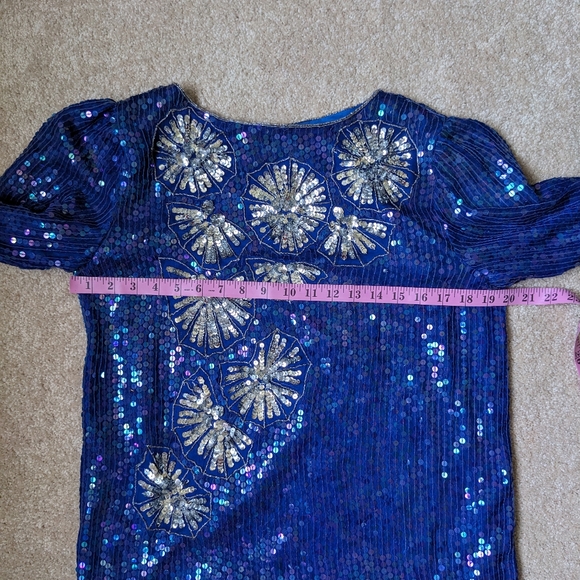 Vintage Eve's Allure Blue Iridescent Silver Sequin Party NYE Top Blouse - Picture 6 of 8